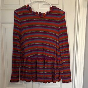 Girls' Multicolor Striped Long-Sleeve Peplum Top